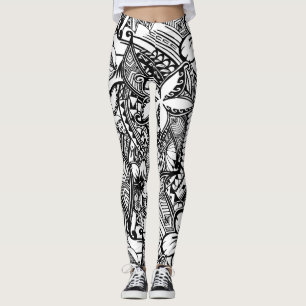 Schwarz-Weiß-Hawaiisch - Polynesischer Stammesdru Leggings
