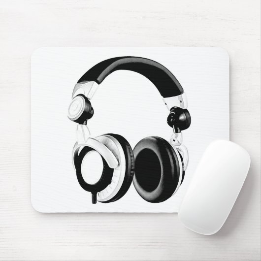 Schwarz-Weiß-Headphone-Artwork Mousepad (Mit Mouse)