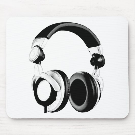Schwarz-Weiß-Headphone-Artwork Mousepad (Vorne)