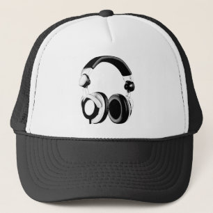 Schwarz-Weiß-Headphone-Artwork Truckerkappe