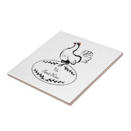 Schwarz-Weiß-Hen auf einem Monogramm-Ei Fliese