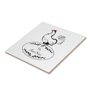 Schwarz-Weiß-Hen auf einem Monogramm-Ei Fliese