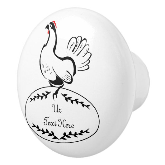 Schwarz-Weiß-Hen auf einem Monogramm-Ei Keramikknauf (Rechts)