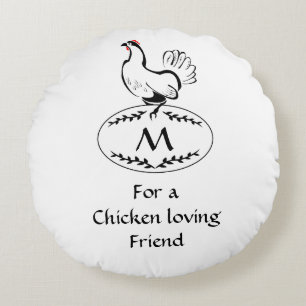 Schwarz-Weiß-Hen auf einem Monogramm-Ei Rundes Kissen