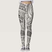 Schwarz-Weiß Henna-Muster Leggings (Vorderseite)