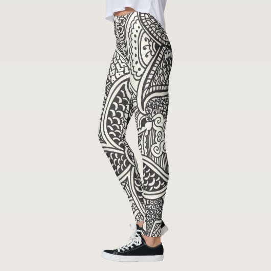 Schwarz-Weiß Henna-Muster Leggings (Links)