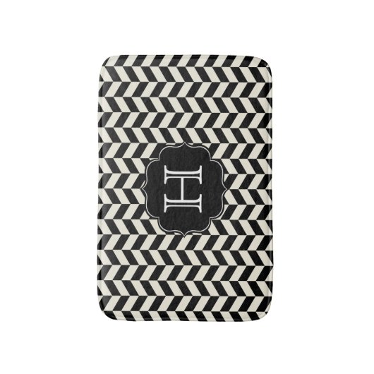 Schwarz-Weiß-Herringbone-Patrone mit Monogramm Badematte (Vorderseite Vertikal)