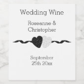 Schwarz-Weiß-Herz-Design Hochzeit Weinetikett (Einzelnes Label)