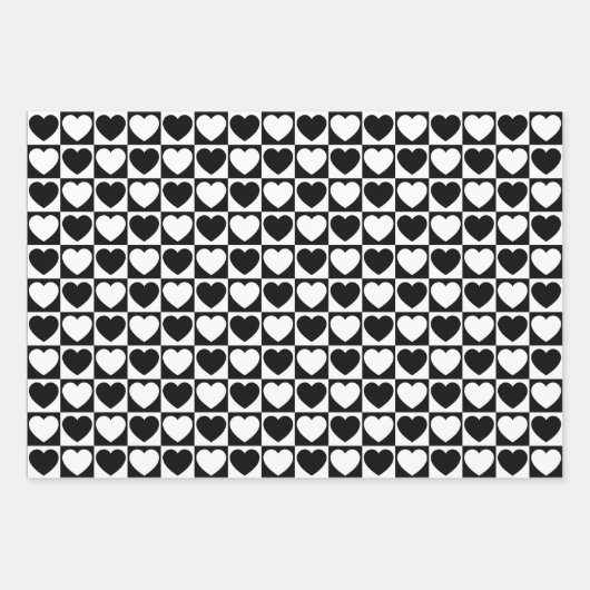 Schwarz-Weiß-Herz Geschenkpapier Set (Vorderseite)