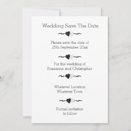 Schwarz-Weiß-Herz-Hochzeit Save The Date