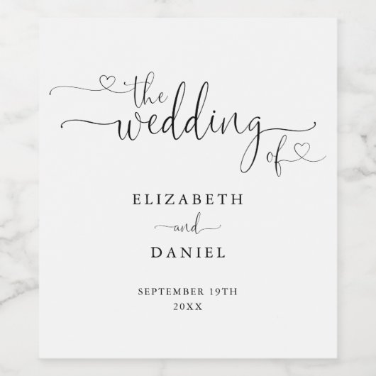 Schwarz-Weiß-Herz-Hochzeit Weinetikett (Einzelnes Label)