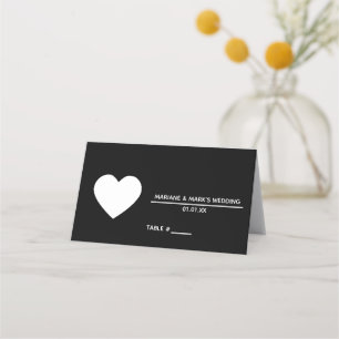 Schwarz-Weiß-Herz-Logo-Tischnummer Hochzeit Platzkarte