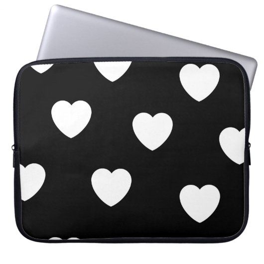 Schwarz-Weiß-Herz-Muster Laptopschutzhülle (Vorderseite)