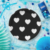 Schwarz-Weiß-Herz-Muster Pappteller (Party)