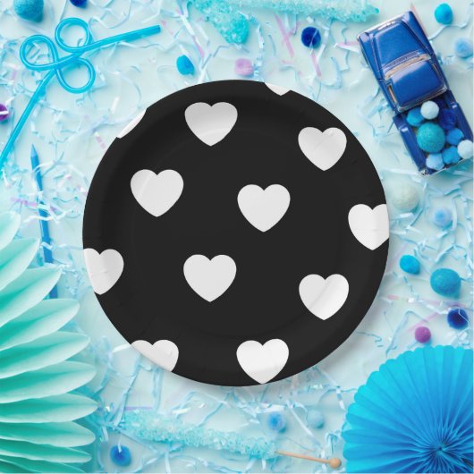 Schwarz-Weiß-Herz-Muster Pappteller (Party)
