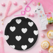 Schwarz-Weiß-Herz-Muster Pappteller (Party)