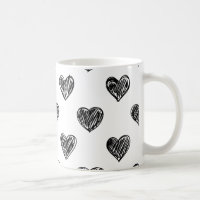 Schwarz-Weiß-Herz-Skizze-Muster Tasse