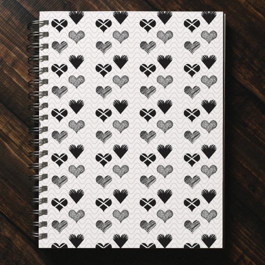 Schwarz-Weiß-Herz zeichnend - Einfaches Diversity Notizblock