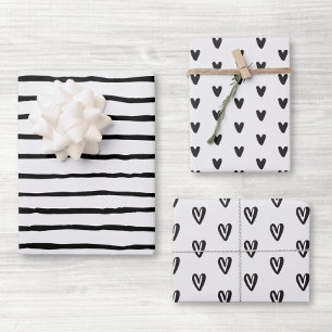 Schwarz-Weiß-Herzen Geschenkpapier Set