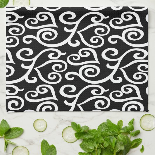 Schwarz-Weiß-Herzen Geschirrtuch (Gefaltet)