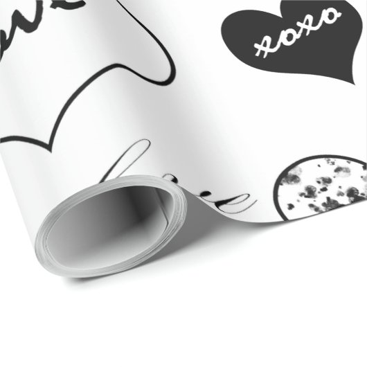 Schwarz-Weiß-Herzen Gesichter Liebe Xoxo Geschenkpapier (Rolleneckpunkt)