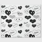 Schwarz-Weiß-Herzen Gesichter Liebe Xoxo Geschenkpapier (Flach)