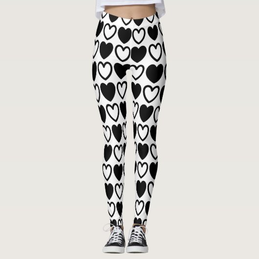 Schwarz-Weiß-Herzen Leggings (Vorderseite)