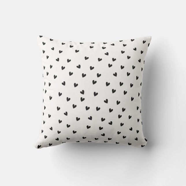 Schwarz-Weiß-Herzen Muster Monochrom Kissen (Rückseite)