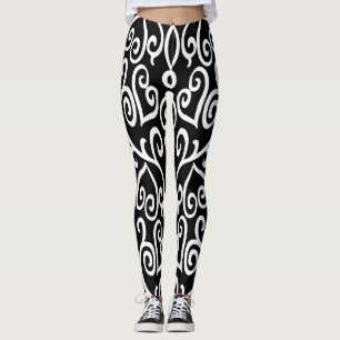 Schwarz-Weiß-Herzmuster Leggings