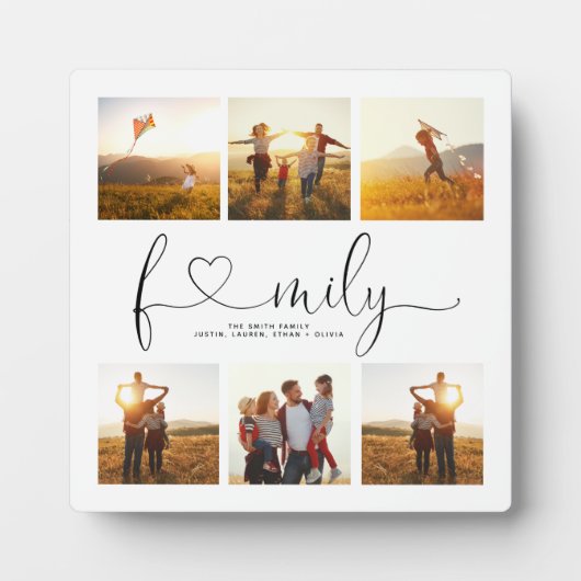 Schwarz-Weiß-Herzschrift 6 Foto Familienkollektion Fotoplatte (Vorderseite)