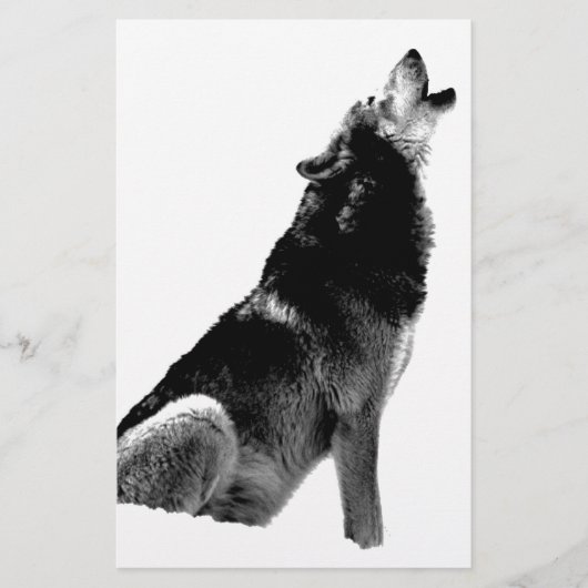 Schwarz Weiß heulender Wolf Briefpapier (Vorderseite)