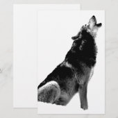 Schwarz Weiß heulender Wolf Briefpapier (Vorne/Hinten)
