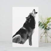 Schwarz Weiß heulender Wolf Briefpapier (Stehend Vorderseite)