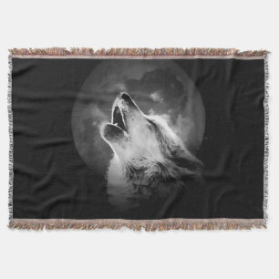 Schwarz & Weiß heulender Wolf & Mond Decke