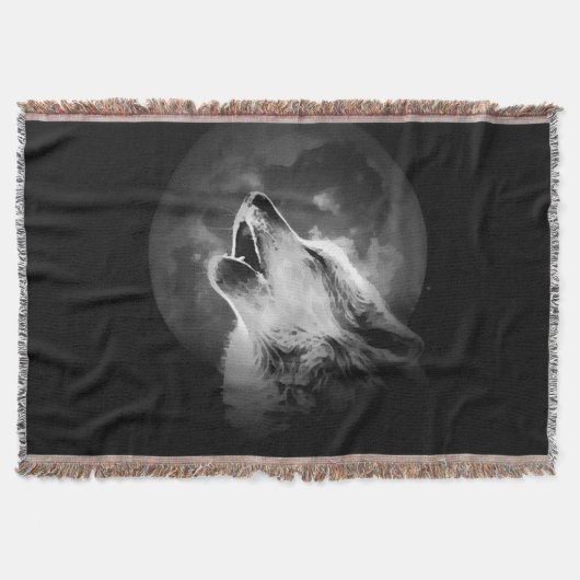 Schwarz & Weiß heulender Wolf & Mond Decke (Vorderseite)