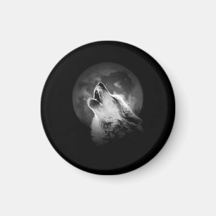 Schwarz-Weiß heulender Wolf und Mond Magnet