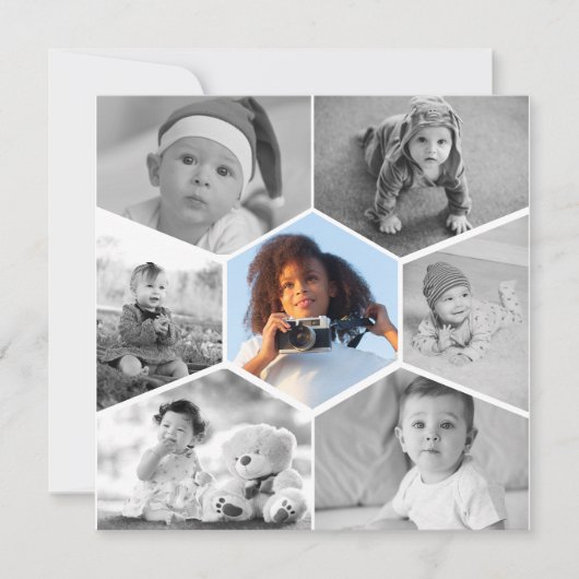 Schwarz-Weiß-Hexagon-FotoCollage Ankündigung (Vorderseite)