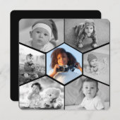 Schwarz-Weiß-Hexagon-FotoCollage Feiertagskarte (Vorne/Hinten)