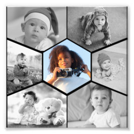 Schwarz-Weiß-Hexagon-FotoCollage Fotodruck