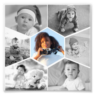 Schwarz-Weiß-Hexagon-FotoCollage Fotodruck