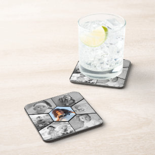 Schwarz-Weiß-Hexagon-FotoCollage Getränkeuntersetzer