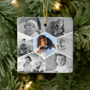 Schwarz-Weiß-Hexagon-FotoCollage Keramikornament