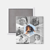 Schwarz-Weiß-Hexagon-FotoCollage Magnet (Vorderseite/Rückseite)