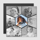 Schwarz-Weiß-Hexagon-FotoCollage Magneteinladung (Vorne/Hinten)