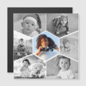 Schwarz-Weiß-Hexagon-FotoCollage Magneteinladung (Vorne/Hinten)