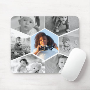 Schwarz-Weiß-Hexagon-FotoCollage Mousepad