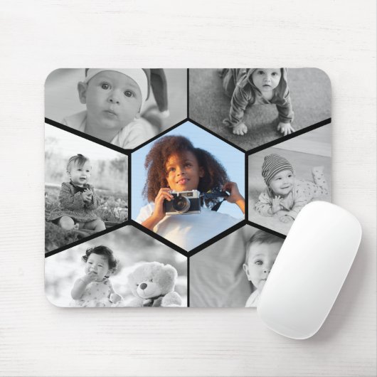 Schwarz-Weiß-Hexagon-FotoCollage Mousepad (Mit Mouse)