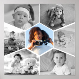 Schwarz-Weiß-Hexagon-FotoCollage Poster