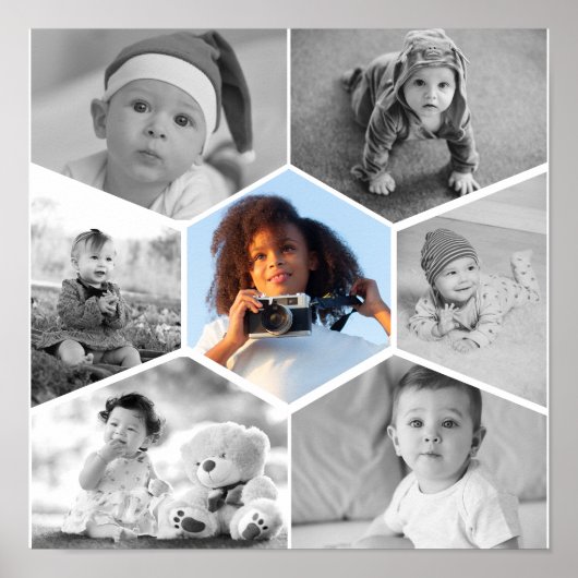 Schwarz-Weiß-Hexagon-FotoCollage Poster (Vorne)