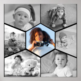 Schwarz-Weiß-Hexagon-FotoCollage Poster
